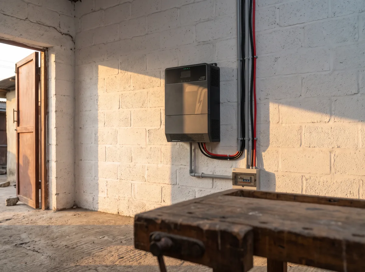 TURSAN JC-AC-1.2KW mounted on a wall with battery cabling