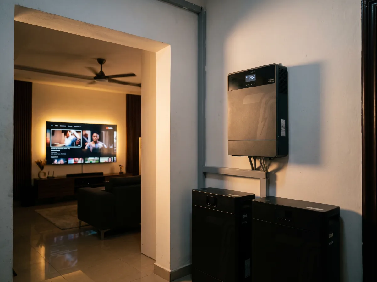 TURSAN JC-AC-3.6KW above a battery bank powering a Nigerian living room