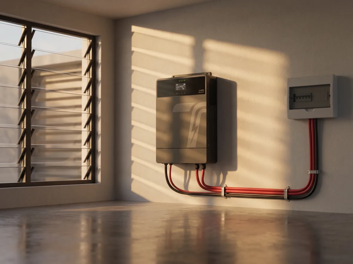 TURSAN JC-AC-3.6KW wall-mounted in a home utility room with battery cabling