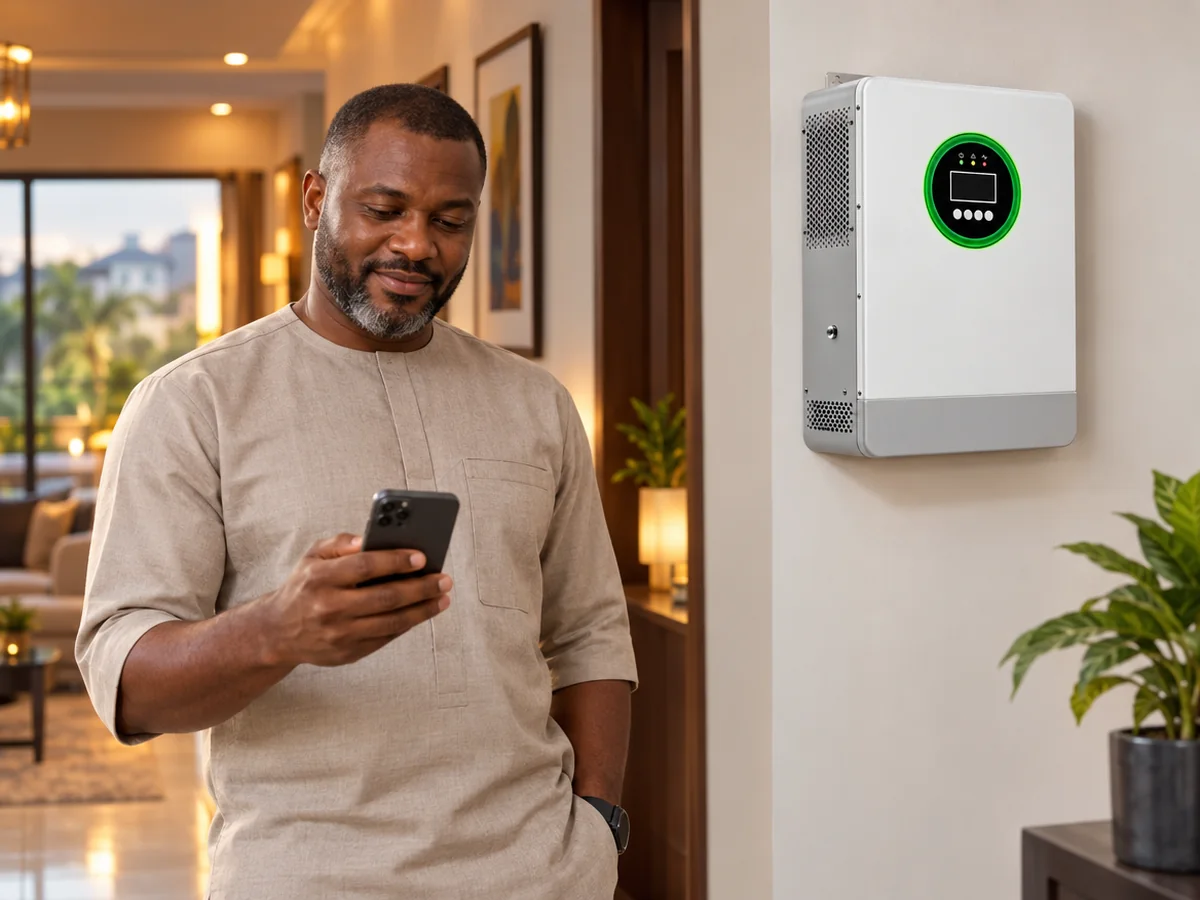 Homeowner checking the JC-AC-6KW energy app on his phone