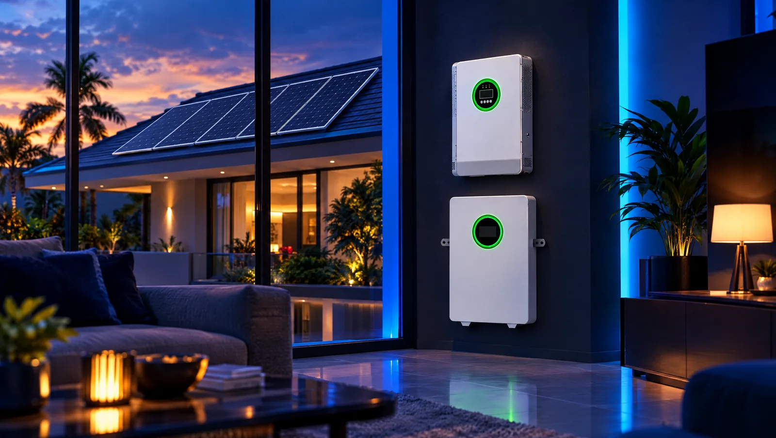 Haitai panels on the roof feeding a TURSAN inverter and wall battery inside
