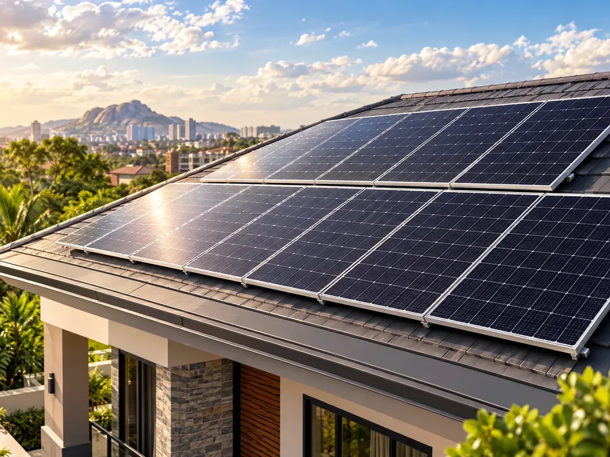 Haitai 595W panels on an Abuja rooftop