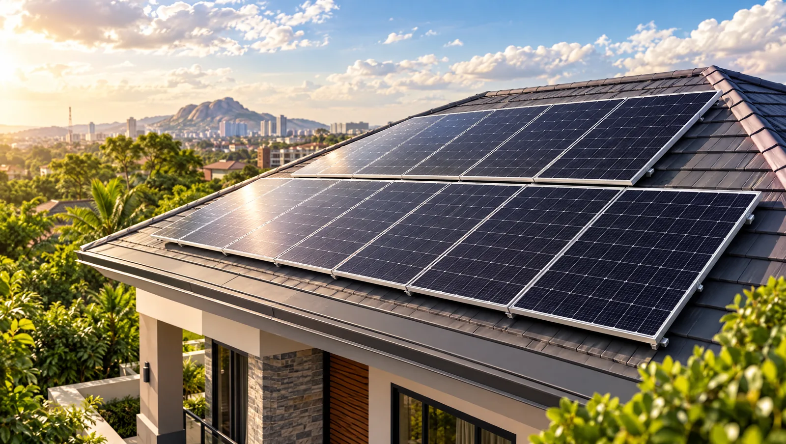 Haitai mono solar panels installed on a family home roof
