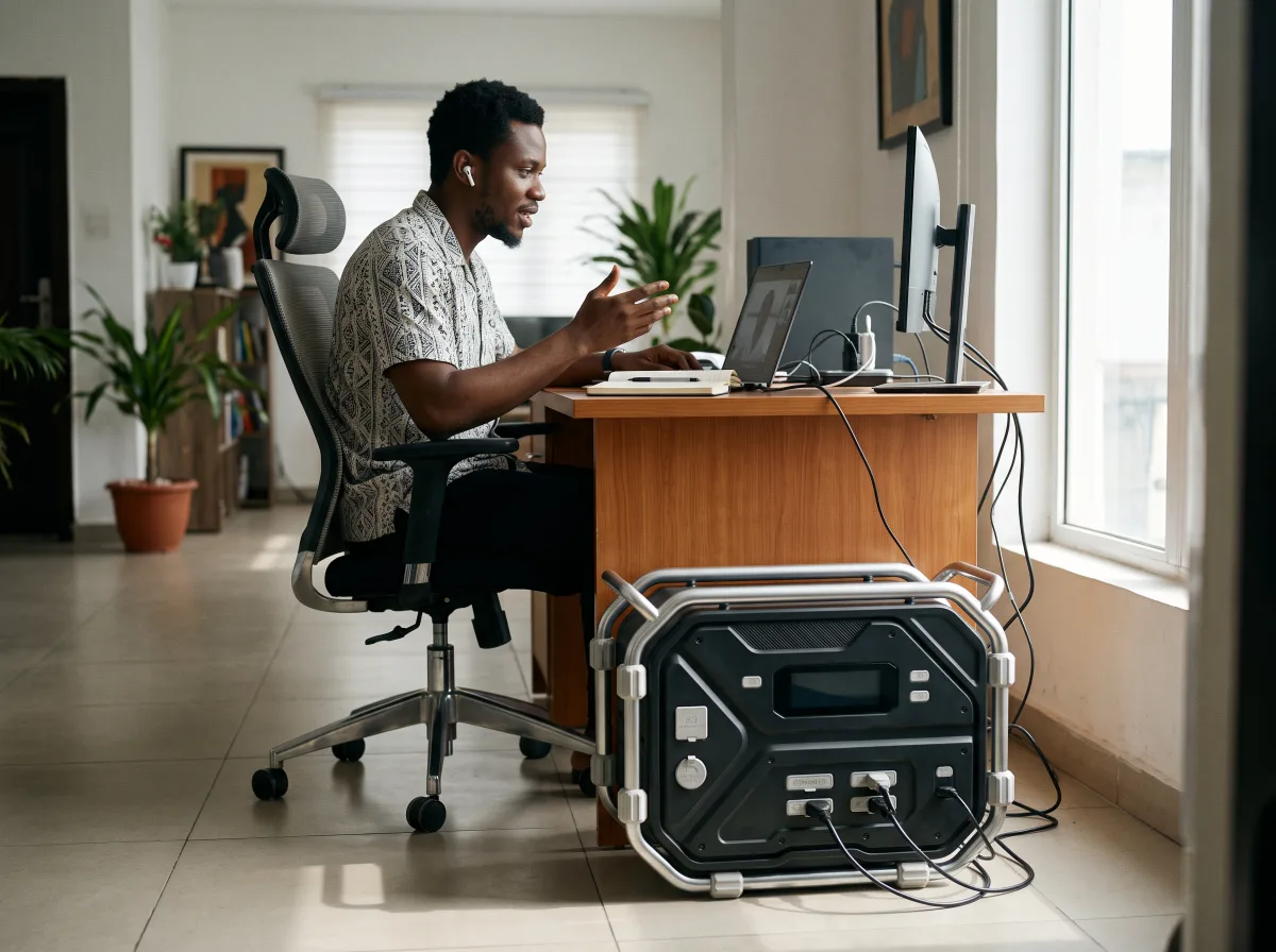 Remote worker on a video call in Lagos powered by the YC 2400 Classic