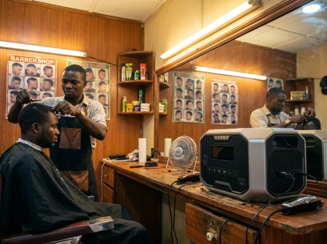 Barber shop running clippers and lighting on a TURSAN power station
