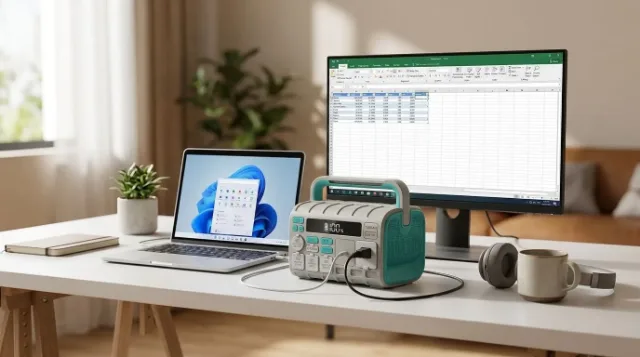 Remote worker on a video call powered by a portable power station